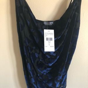 Fashionova Black/Velvet Blue Bodysuit w/ Tie Back